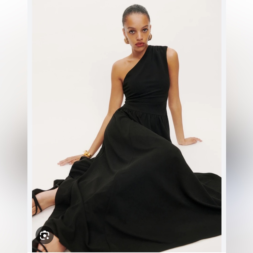 Reformation Celestina Black one shoulder maxi dress